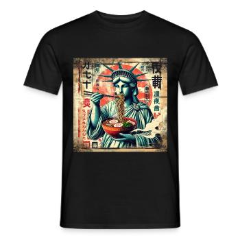 Ramen Statue of Liberty Grunge Poster Style - Men's T-Shirt - black - Front - AI Model Male 178 light (178cm)