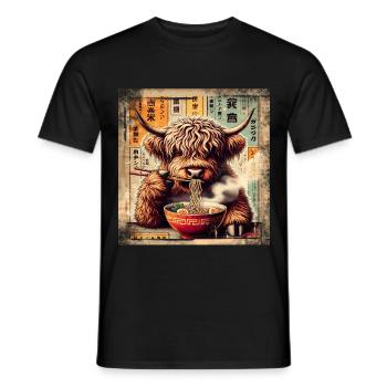 Ramen Highland Cow Grunge Poster Style - Men's T-Shirt - black - Front - AI Model Male 178 light (178cm)