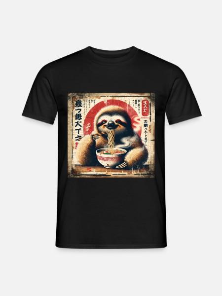 Ramen Sloth Grunge Poster Style - Men's T-Shirt - black