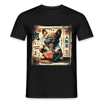 Ramen French Bulldog Dog Grunge Poster St - Men's T-Shirt - black - Front - AI Model Male 178 light (178cm)