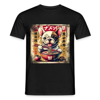 Ramen French Bulldog Dog Grunge Poster St - Men's T-Shirt - black - Front - AI Model Male 178 light (178cm)