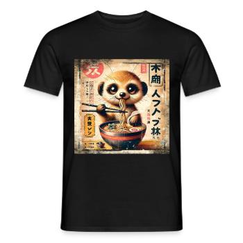 Ramen Meerkat Grunge Poster Style - Men's T-Shirt - black - Front - AI Model Male 178 light (178cm)