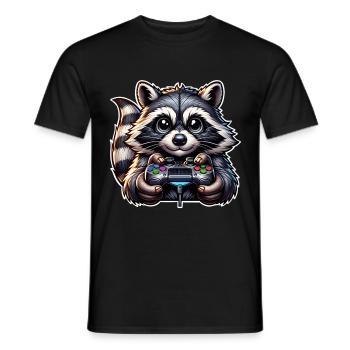 Waschbär Gamer Gaming Nerd - Männer T-Shirt - Schwarz - Vorne - AI Model Male 178 light (178cm)
