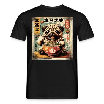 Ramen Pug Dog Grunge Poster Style - Men's T-Shirt - black - Front - AI Model Male 178 light (178cm)