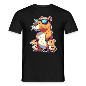 Capybara Papa Kinder Sohn Tochter - Männer T-Shirt - Schwarz - Vorne - AI Model Male 178 light (178cm)
