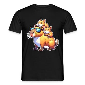 Capybara Papa Sohn Tochter Kinder - Männer T-Shirt - Schwarz - Vorne - AI Model Male 178 light (178cm)