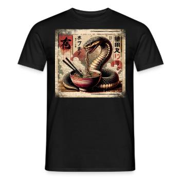 Ramen Snake Japan Grunge Poster Style - Men's T-Shirt - black - Front - AI Model Male 178 light (178cm)