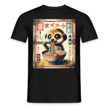 Ramen Meerkat Grunge Poster Style - Men's T-Shirt - black - Front - AI Model Male 178 light (178cm)