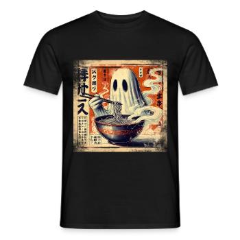 Ramen Ghost Grunge Poster Style - Men's T-Shirt - black - Front - AI Model Male 178 light (178cm)