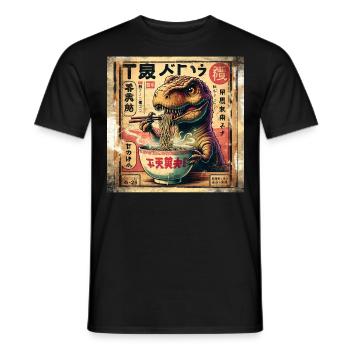 Ramen T Rex Dinosaur Grunge Poster Style - Men's T-Shirt - black - Front - AI Model Male 178 light (178cm)