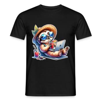 paresseux ordinateur portable cocktail travail - T-shirt homme - noir - Devant - AI Model Male 178 light (178cm)