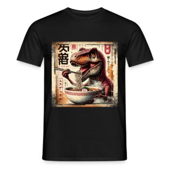 Ramen T Rex Dinosaur Grunge Poster Style - Men's T-Shirt - black - Front - AI Model Male 178 light (178cm)