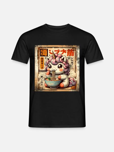 Ramen Unicorn Grunge Poster Style - Men's T-Shirt - black