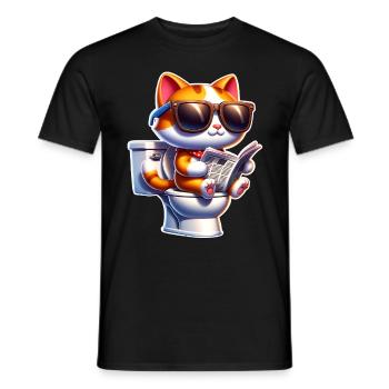Cat Toilet Newspaper - Men's T-Shirt - black - Front - AI Model Male 178 light (178cm)
