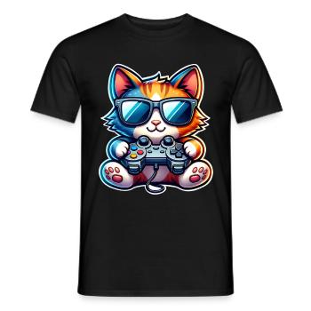 Katze Gaming Gamer - Männer T-Shirt - Schwarz - Vorne - AI Model Male 178 light (178cm)