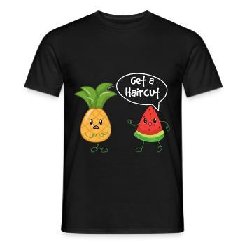 Got A Haircut Pineapple Melon Joke - Men's T-Shirt - black - Front - AI Model Male 178 light (178cm)