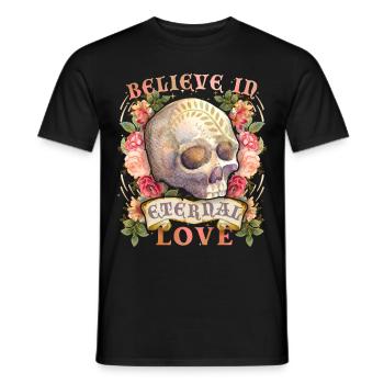 Skull Skull Skull with Vintage Roses, Saying - Men's T-Shirt - black - Front - AI Model Male 178 light (178cm)