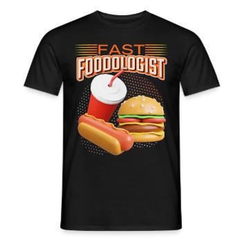 Fast food, hamburger and hot dog funny saying - Men's T-Shirt - black - Front - AI Model Male 178 light (178cm)