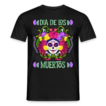 Dia-de-los-Muertos, Mexico, La-Catrina sugar-skull - Men's T-Shirt - black - Front - AI Model Male 178 light (178cm)