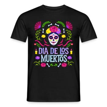 Dia-de-los-Muertos, La-Catrina sugar-skull, Mexico - Men's T-Shirt - black - Front - AI Model Male 178 light (178cm)
