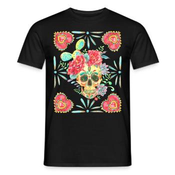Crâne de sucre mexicain, cœur de cœur et cactus - T-shirt homme - noir - Devant - AI Model Male 178 light (178cm)