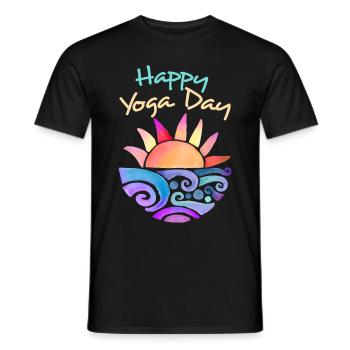 Yoga Sunset, Yoga Sunrise Dire Happy Yoga - T-shirt homme - noir - Devant - AI Model Male 178 light (178cm)