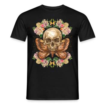 Totenkopf Schädel Skull mit Nachtfalter Hortensien - Männer T-Shirt - Schwarz - Vorne - AI Model Male 178 light (178cm)