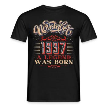 1997 birthday, November-1997, 11-1997 birthday - Men's T-Shirt - black - Front - AI Model Male 178 light (178cm)