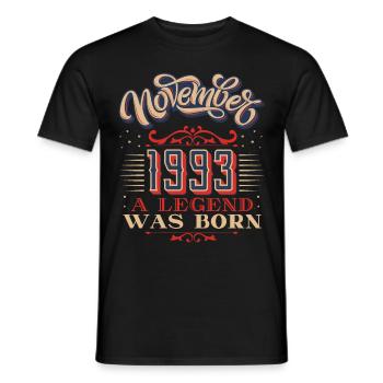 1993, birthday, November 1993, 11.1993, 11-1993 - Men's T-Shirt - black - Front - AI Model Male 178 light (178cm)
