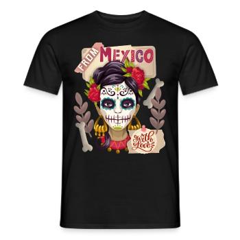 Mexico, Dia-de-los-Muertos, sugar-skull La-Catrina - Men's T-Shirt - black - Front - AI Model Male 178 light (178cm)