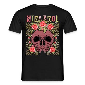Crâne avec des roses, drôle de dicton Stay-Cool - T-shirt homme - noir - Devant - AI Model Male 178 light (178cm)