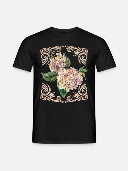 Hortensia, hortensia vintage, aquarelle - T-shirt homme - noir