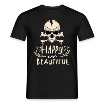 Skull, Skull with saying Happy-And-Beautiful - Men's T-Shirt - black - Front - AI Model Male 178 light (178cm)