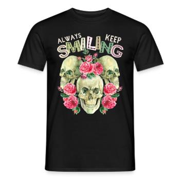 Drei Totenschädel Totenkopf mit Rosen-Dekor Spruch - Männer T-Shirt - Schwarz - Vorne - AI Model Male 178 light (178cm)