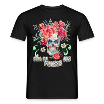 Skull Skull Dia-De-Los-Flores funny saying - Men's T-Shirt - black - Front - AI Model Male 178 light (178cm)