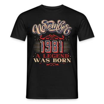 1981, birthday, November 1981, 11.1981, 11-1981 - Men's T-Shirt - black - Front - AI Model Male 178 light (178cm)
