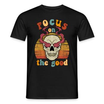 Vintage Skull Fire Eyes, Skull, Saying - Men's T-Shirt - black - Front - AI Model Male 178 light (178cm)