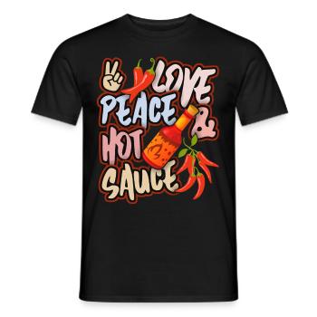 Pepperoni, pepper hot sauce, peace-and-love - Men's T-Shirt - black - Front - AI Model Male 178 light (178cm)