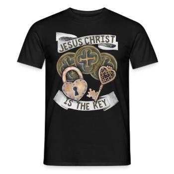 Croix du Christ, Jésus-Christ Clé de verrouillage - T-shirt homme - noir - Devant - AI Model Male 178 light (178cm)
