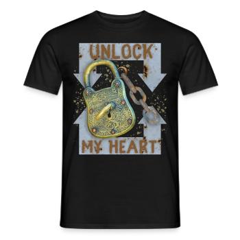 Valentine's Day saying, lock keys, love-love - Men's T-Shirt - black - Front - AI Model Male 178 light (178cm)
