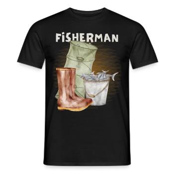 Fisch, Angler, Reuse, Vintage-Fischer Angeln - Männer T-Shirt - Schwarz - Vorne - AI Model Male 178 light (178cm)