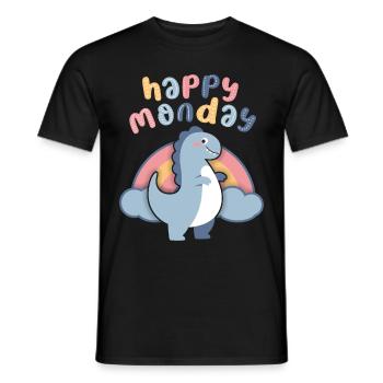 Kawaii Dinosaur Rainbow, Happy-Monday Saying - Men's T-Shirt - black - Front - AI Model Male 178 light (178cm)