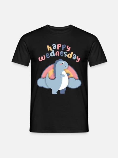 Kawaii Dinosaur, Rainbow Happy-Wednesday - Men's T-Shirt - black