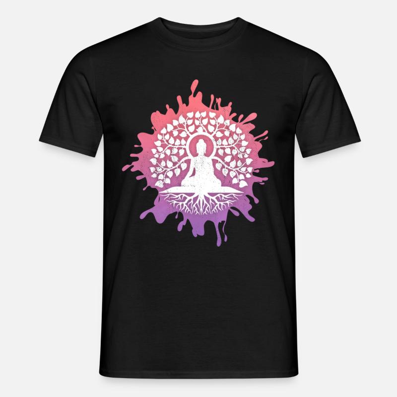 Yoga, Buddha mit Lebensbaum, Bodhi-Baum - Männer T-Shirt - Schwarz