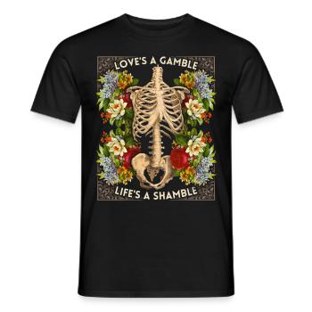 Biker design skeleton vintage roses funny saying - Men's T-Shirt - black - Front - AI Model Male 178 light (178cm)