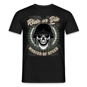 Totenkopf Biker-Skull mit Helm, Motorradfahrer - Männer T-Shirt - Schwarz - Vorne - AI Model Male 178 light (178cm)