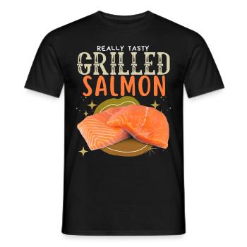 Salmon, Salmon, Salmon Steak Grilled Salmon - Men's T-Shirt - black - Front - AI Model Male 178 light (178cm)