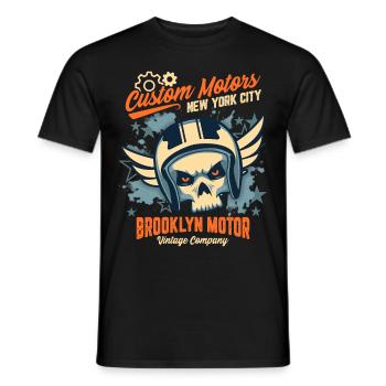 Motorcycle Skull, Biker Skull, Brooklyn Motor - Men's T-Shirt - black - Front - AI Model Male 178 light (178cm)