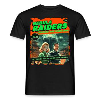 Nebula Raiders, 50er, 1950 Comic, Weltall Weltraum - Männer T-Shirt - Schwarz - Vorne - AI Model Male 178 light (178cm)
