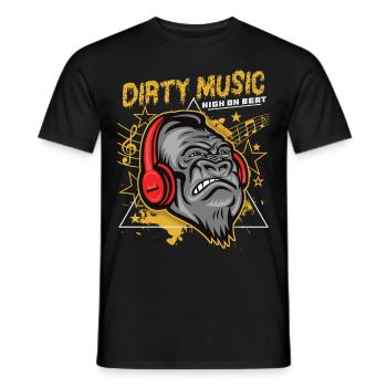 Drôle de singe gorille avec des écouteurs, musique sale - T-shirt homme - noir - Devant - AI Model Male 178 light (178cm)